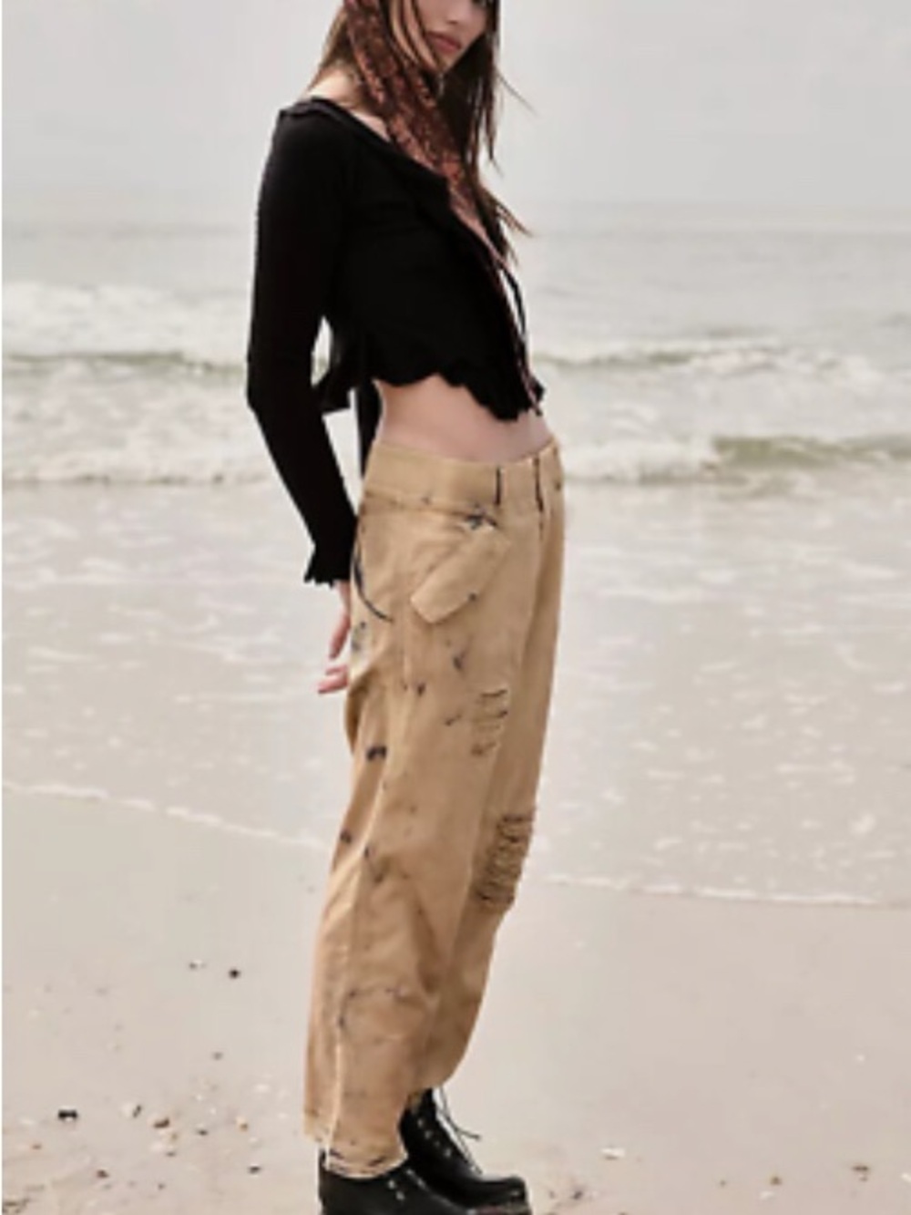Free People Freddie Distressed Tan/Yellow/Gray Pants Excellent NWOT End-Of-World